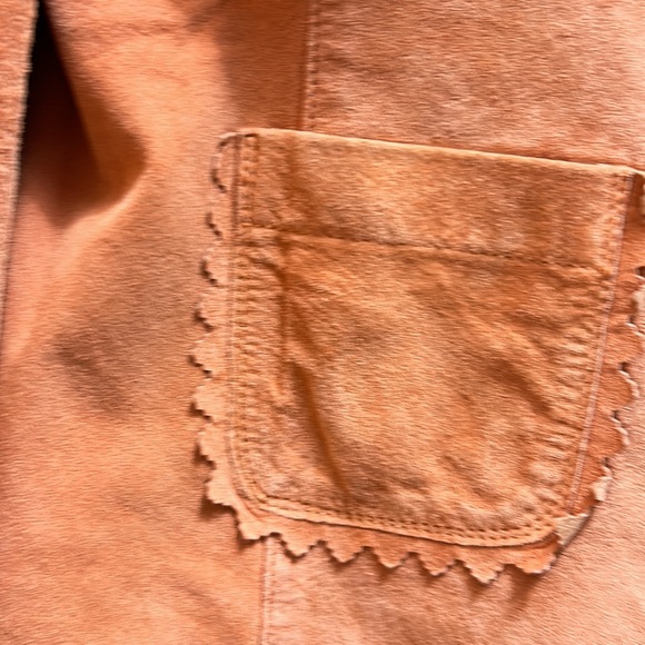 Vintage Karen Kane Light Orange Scalloped Trim Leather Jacket Smalk Petite - Picture 4 of 11